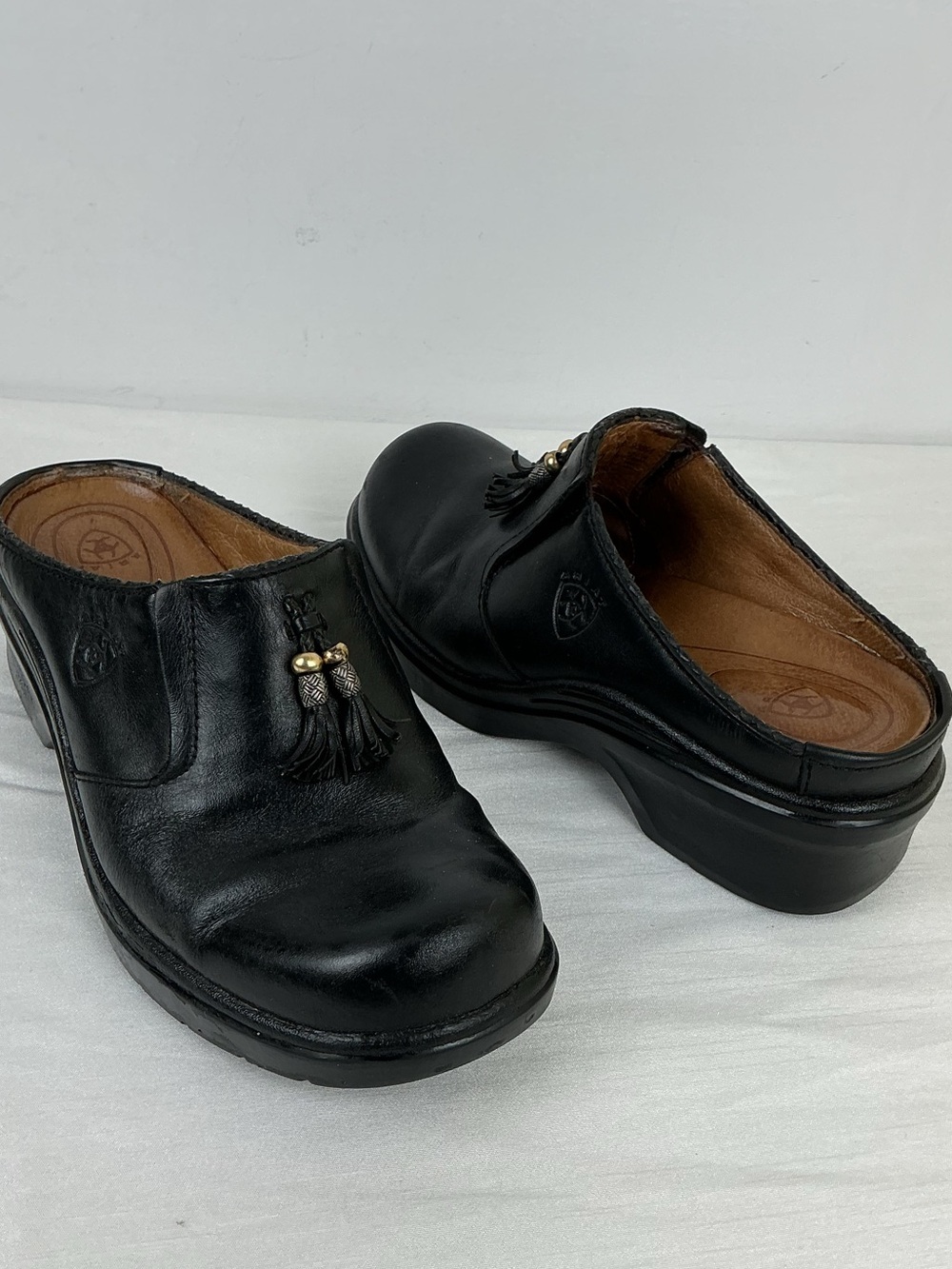 Ariat Mendocino Black Leather Tassel Slip On Mules Clogs Shoes Women 6.5 Comfort